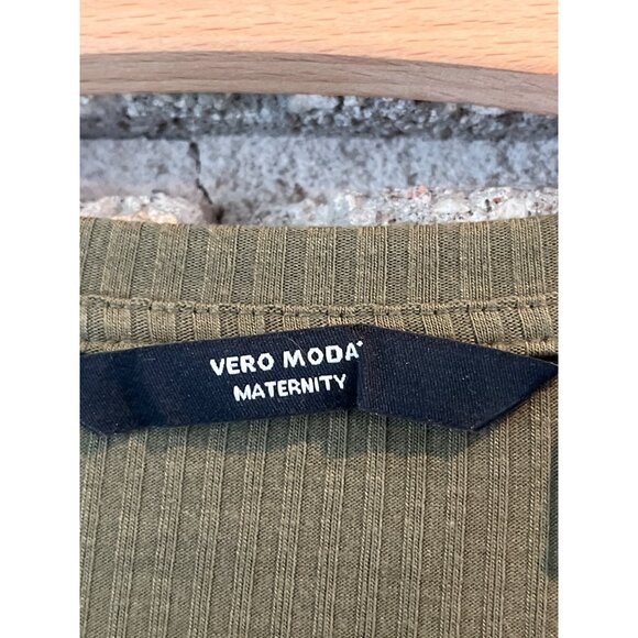 Vero Moda Maternity Olive Green Ribbed Long Sleeve Midi Dress With Side Slit - S - Picture 7 of 7